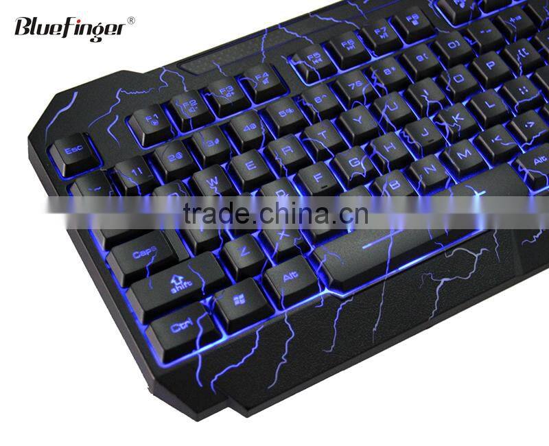 USB Wired Blue LED Backlit computer Keyboard with Cool Crack parttern