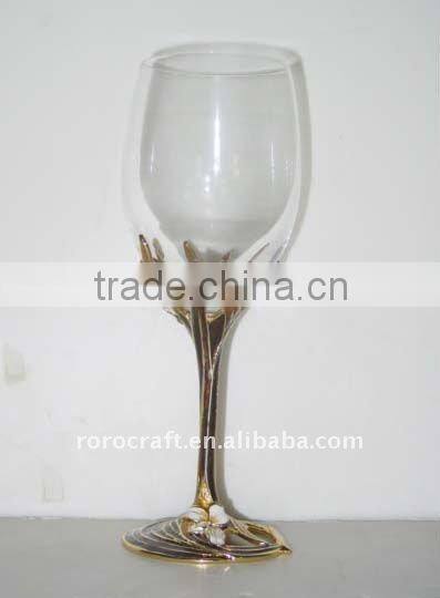 pewter design , enamel color decorative crystal wine glass