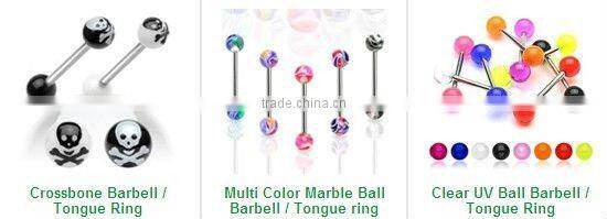 Straight Barbell Tongue Ring Surgical Steel with Light Blue UV Acrylic Dice Body Jewelry Piercing