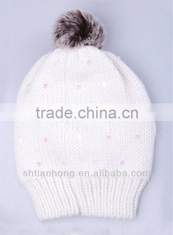 winter kids beanie hats with top ball