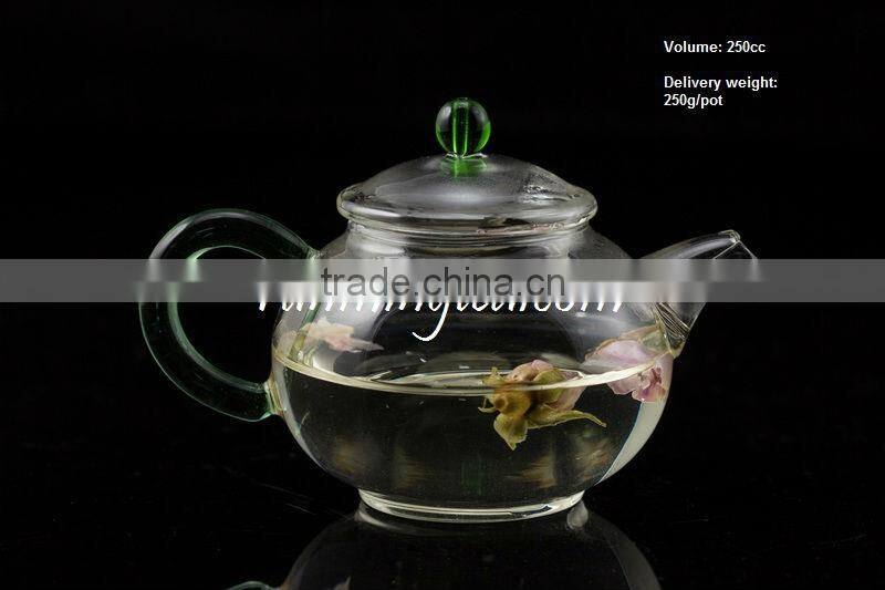 250ml Egg Shape Borosilicate Glass Tea Pot/teapot with Jade Handle, Stainless Steel Insert Spout