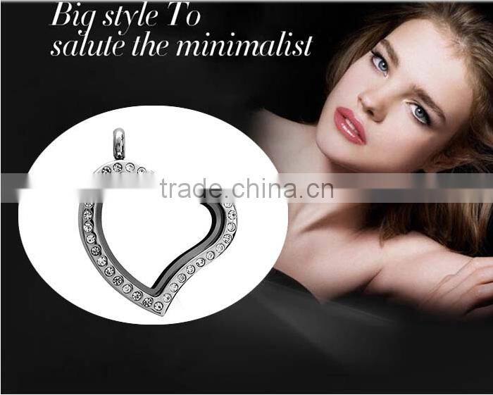 stainless steel heart locket with crystals necklace