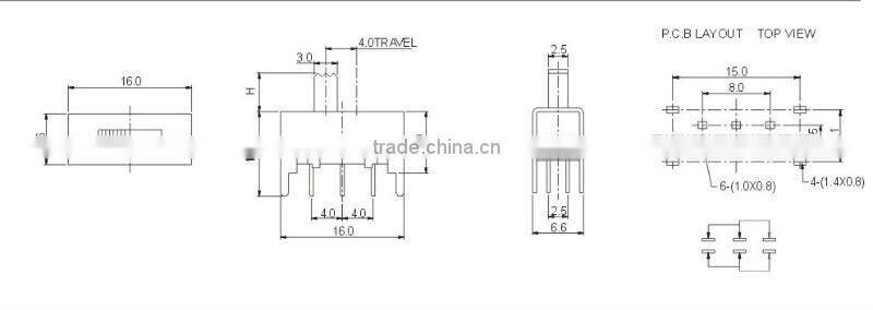 6 pin power slide switch SS-22H02(2P2T)