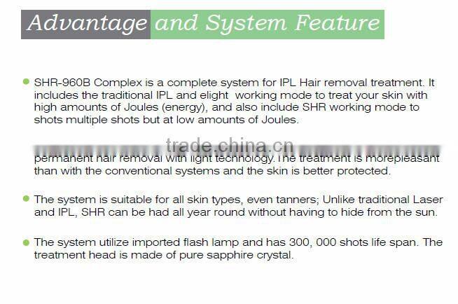 Higher energy e-light ipl shr hair removal laser machine for Spa and clinic