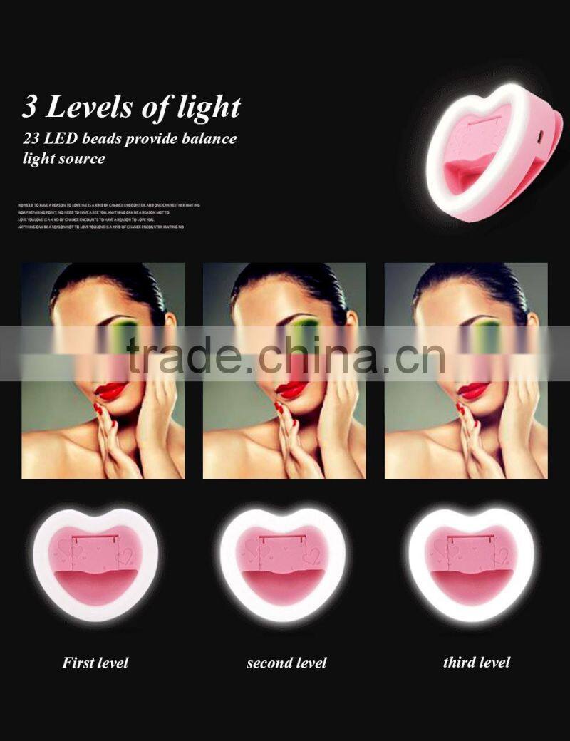 Selfie Ring Light LED Fill Light 3W Cellphone Photo Spot Light 23 LED Charging Portable Selfie Flashlight With Makeup Mirror