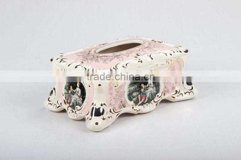 BISINI Royal Tissue Box, Home Decorative Items Ceramic Napkin Box, Luxury and Baroque Series Tissue Box (BF01-S1508-02B)