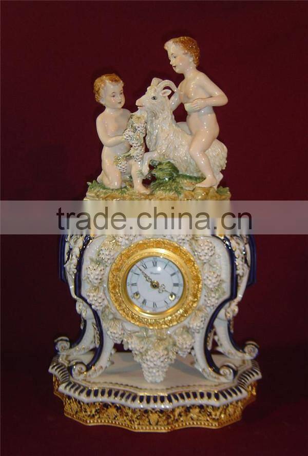 Pottery Home Decoration Art, Living Room Ceramic Desk Clock, Elegant Flower Ceramic Box Embedded Desk Clock