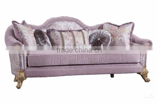 Romantic purple Button Tufted Sofa, Elegant Wood Carved Living Room Furniture Set, British Style Retro Sofa Set