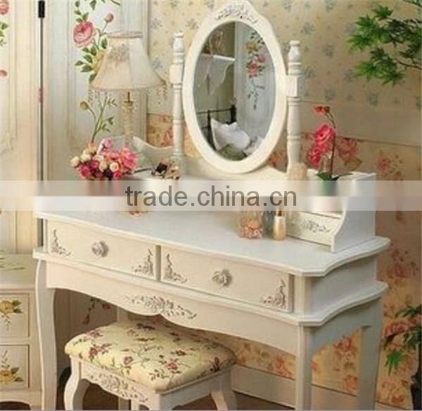Hand Painted Apartment Bedroom Dressers Modern White Color Dresser With Stool Princess Makeup Table K/D Dresser Package 90*38*1