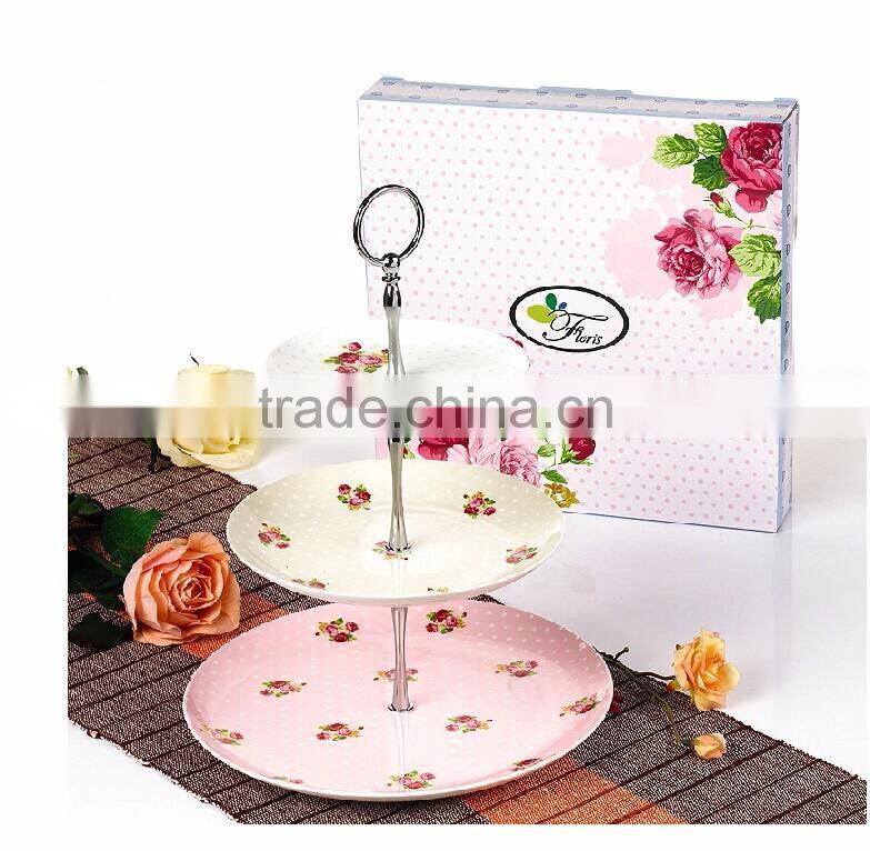 3-tier dessert plate fruit cupcake ceramic plate , cake plate with dome, wedding cake stand