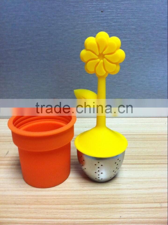 rose flowerpot Silicone tea infuser with stainless steel
