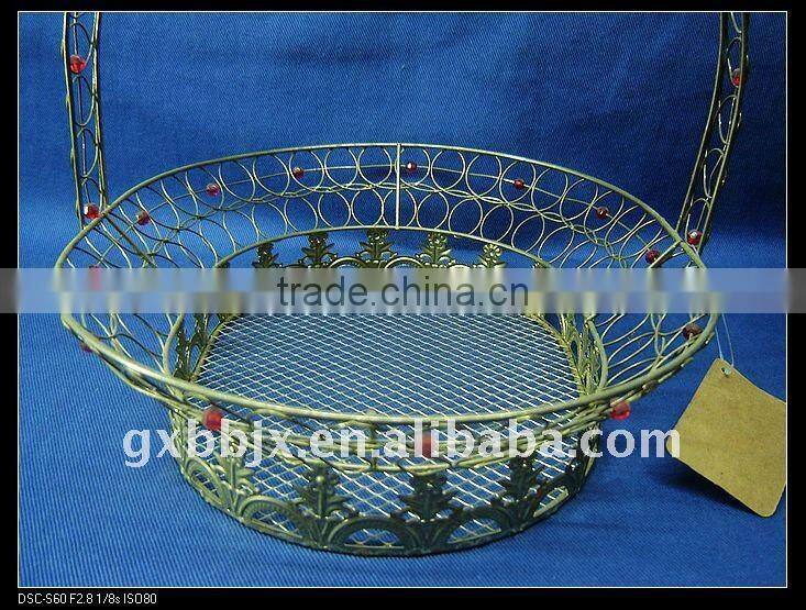 Rust egg shaped wire decorative with red pearl storage in hanging baskets with handle