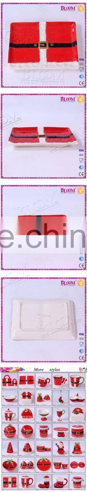 red ceramic rectangle christmas decorative plate