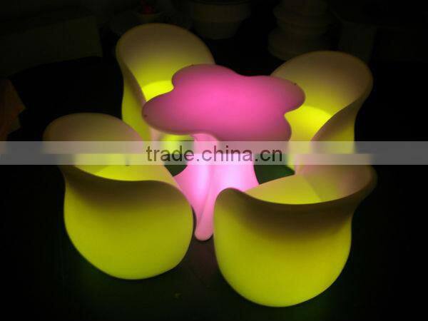 2 Years warranty fashion beautiful design plastic LED sofa & table with 16 colors change by remote control