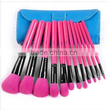 rose red makeup 12pcs brushes with a blue pouch