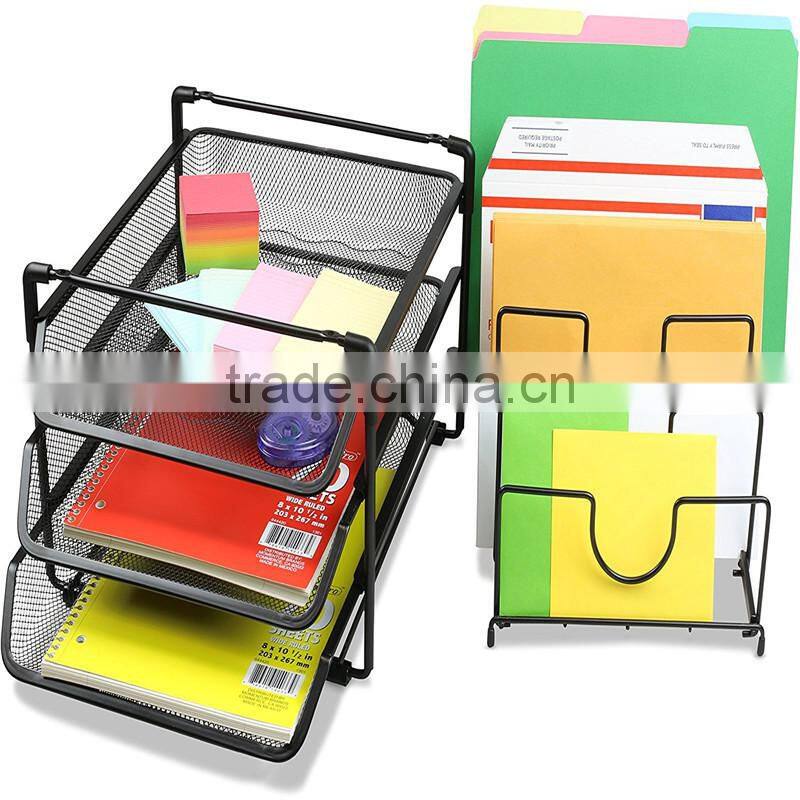 2017 Wholesale Stackable Metal Mesh Desk Convertible Organizer, Black