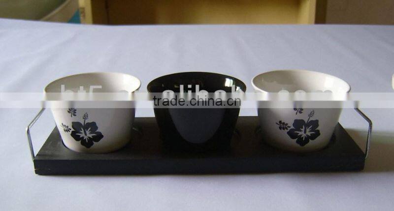 Set of 3 flower decal ceramic cup set tray,snack tray