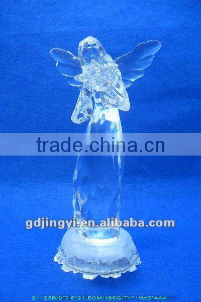 acrylic Christmas angels figurines hold a heart with LED light
