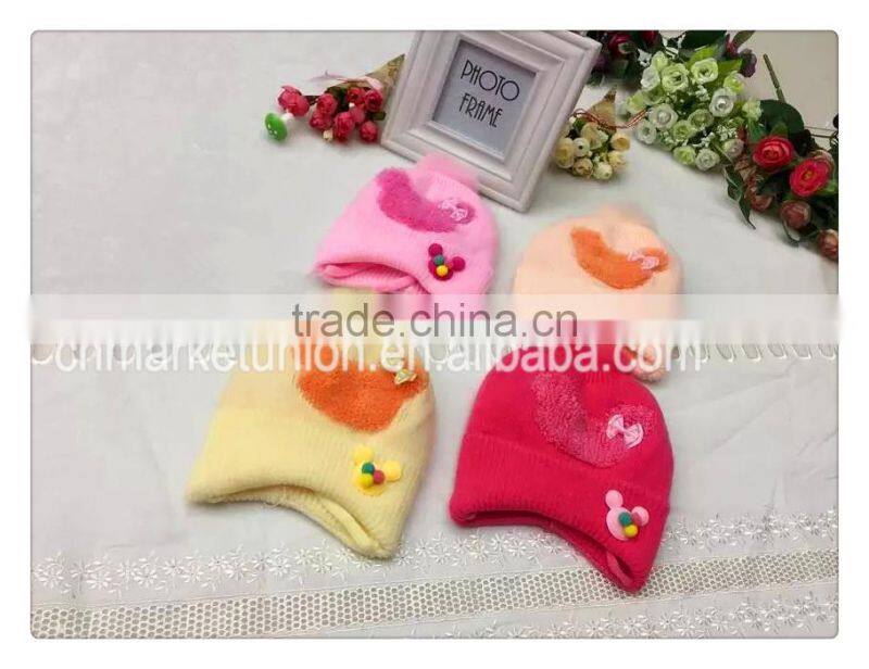 Striped single color winter hat with cartoon accessory