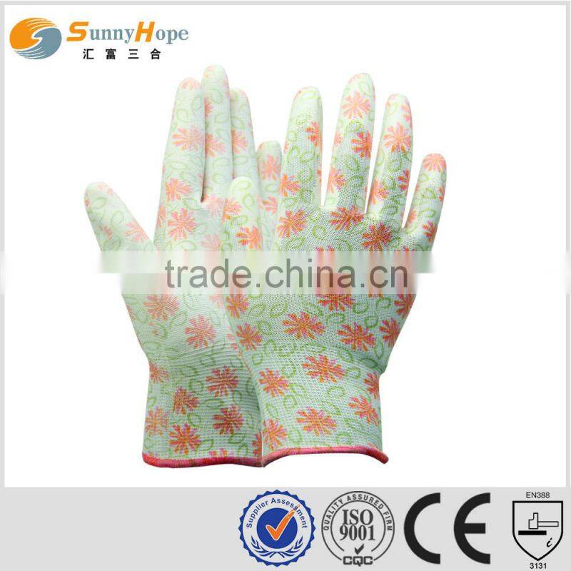 Sunnyhope red polyester Shell knit gloves with pu coating