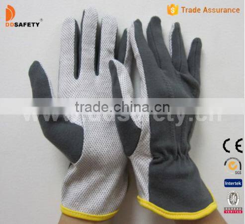 DDSAFETY 2017 100% Cotton Rubber Gloves Grey Cotton Interlock PVC Dots On Palm 3 Seams On Back Shirred Elastic Back Gloves