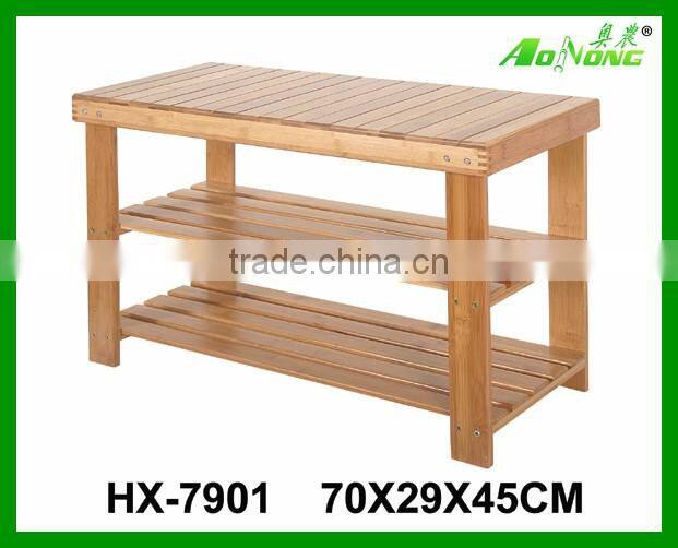 Wholesale Living Room Furniture 2 Tier Bamboo Shoe Rack with Seat