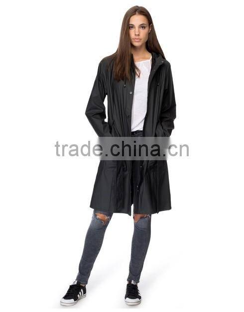 long sleeve pure black wind breaker custom women longline jacket