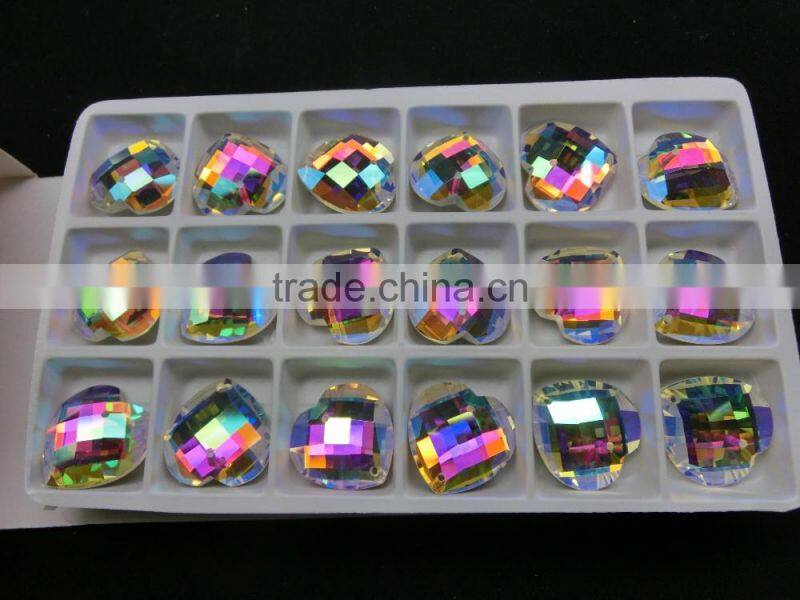 Heart shape crystal glass bead for belt decoration ab color