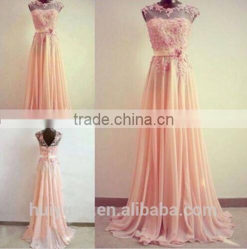 pink high neck lace low back cut arabic evening dress long