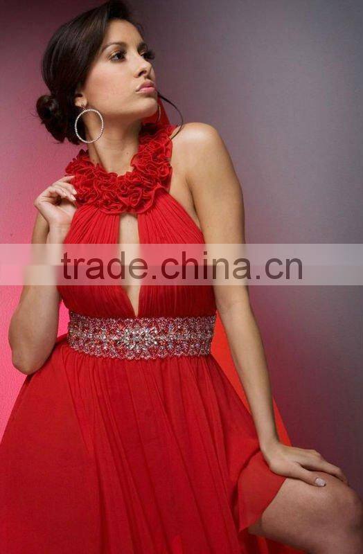 red chiffon halter patterns for short dress