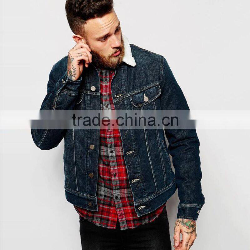 winter fashion warm black denim jacket men with fur