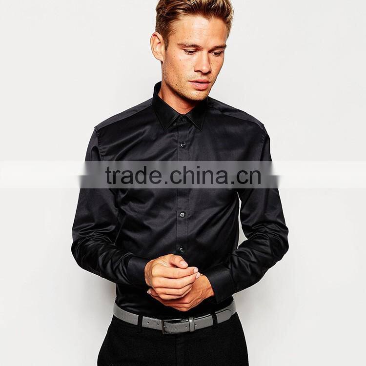 Classic formal slim fit black shirt for men