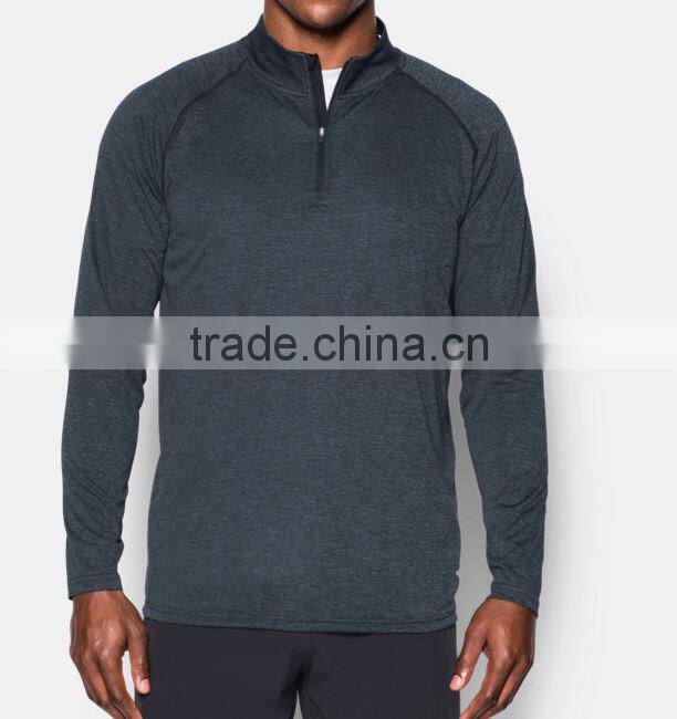Long sleeve UPF 30 sports gym fitness highneck 1/2 zip t shirt performance t-shirts
