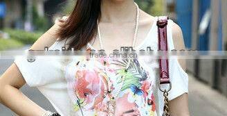 Ladies fashion printing Leakage shoulder blouseT-shirt