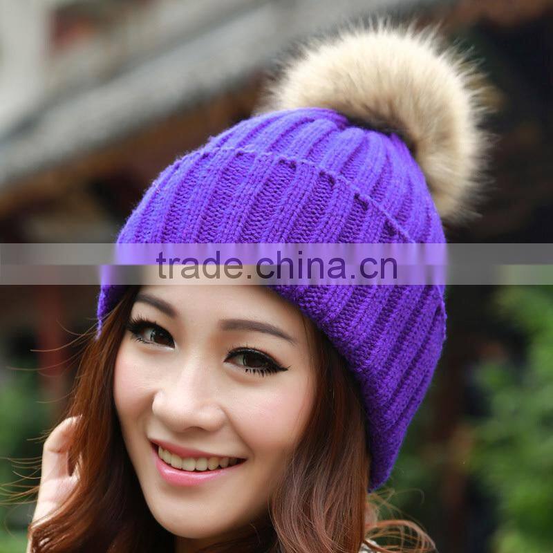 2014 New Women's Knit Cap Beanie Hat With Fur Korean Style Knitted Hat SV007977
