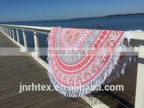 Custom cotton printing round beach towels with tassels
