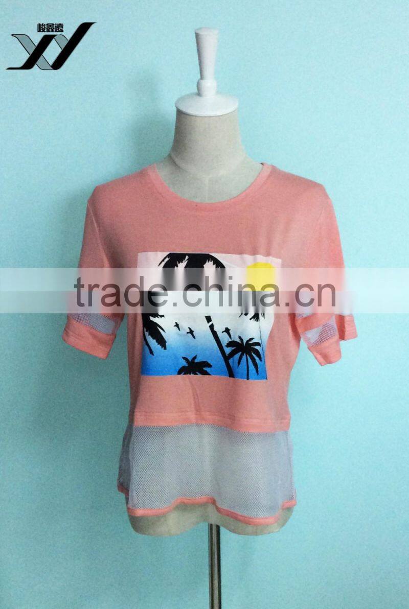 Hollow out girl tshirt with picture pattern