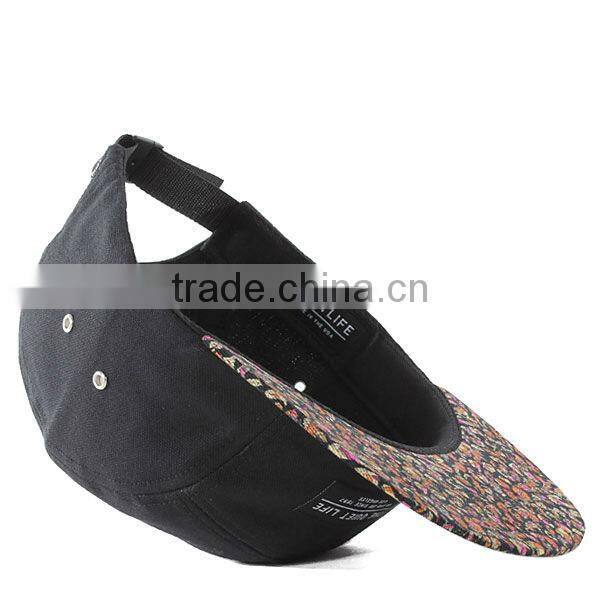 Customize Black Leather Patch Custom 100% Cotton Cartoon Flat Bill Cap