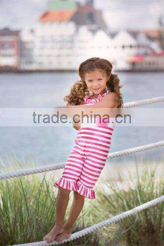 importing baby clothes from China NWT Boutique Bella Cabana Cutie Swimsuit Vintage Style rose red girls stripe cotton jumpsuit
