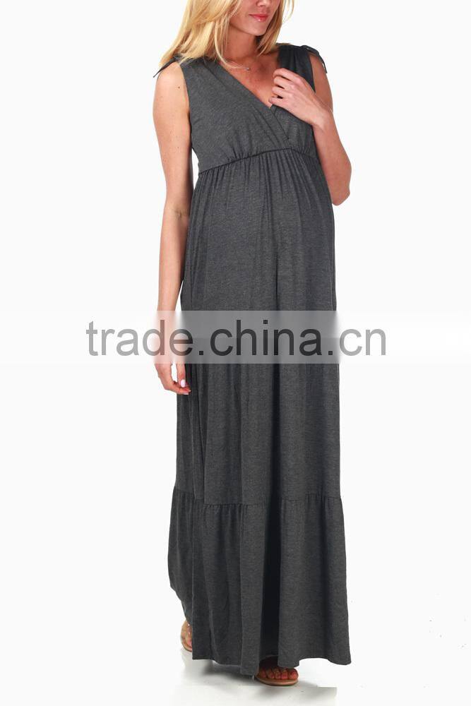 CHARCOAL BOHEMIAN MATERNITY/NURSING MAXI DRESS