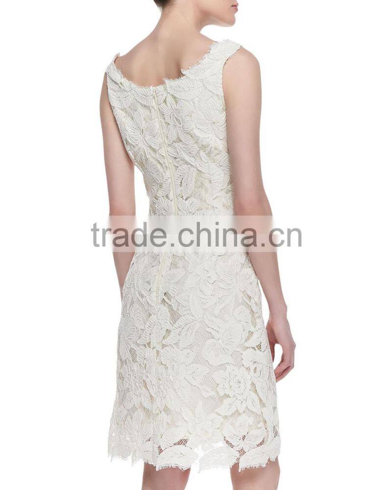 Sleeveless Lace Feather Hem Cocktail Dress