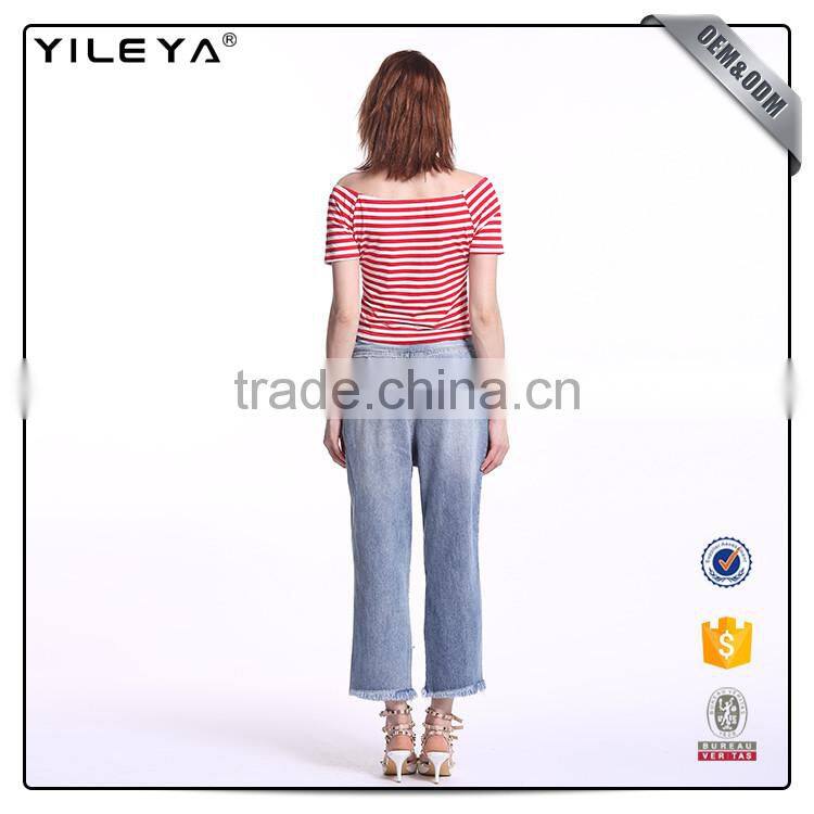 Customizable boat neck design stripe t-shirt women