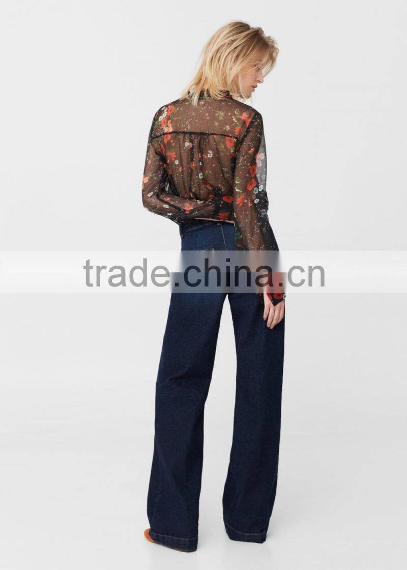 2017 women fashion ruffle Blouses Custom Floral Printing Women Tops