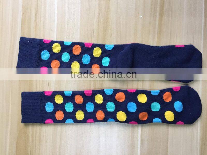 Mid-calf teen girl colorful dot jacquard full terry crew fashion tube socks women