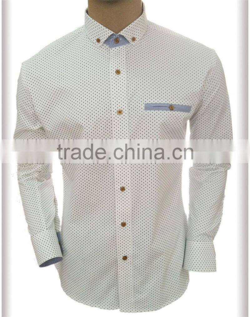 white Polka with folder pocket contrast collar stand casual shirt refreshing
