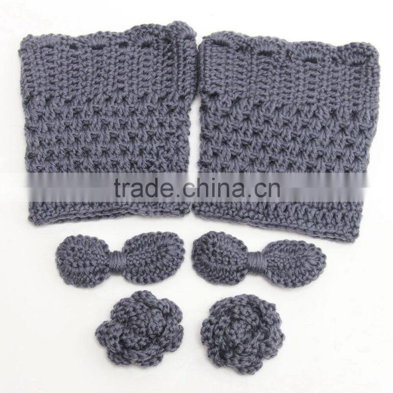 Hot Brown Women Knitting Snowflake Deer Shape Footless Knee Socks Leg Warmer