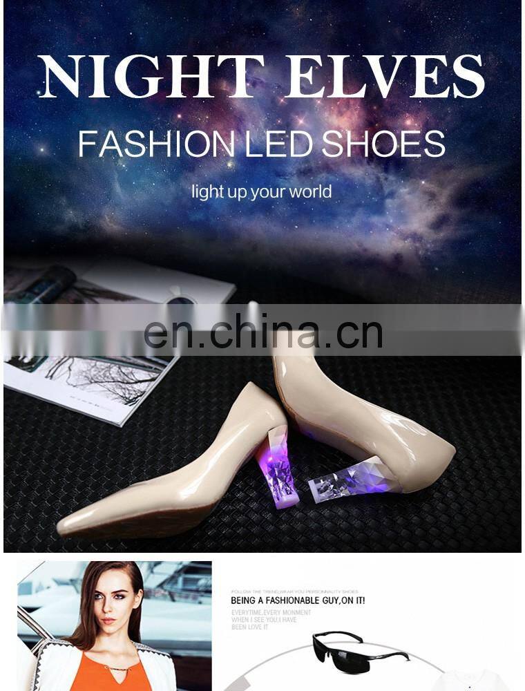 New Arrivels footwear Spring Wholesale Candy Multi Colored Pointy sexy high heels Led shoes Shining light Women shoes Tide shoes