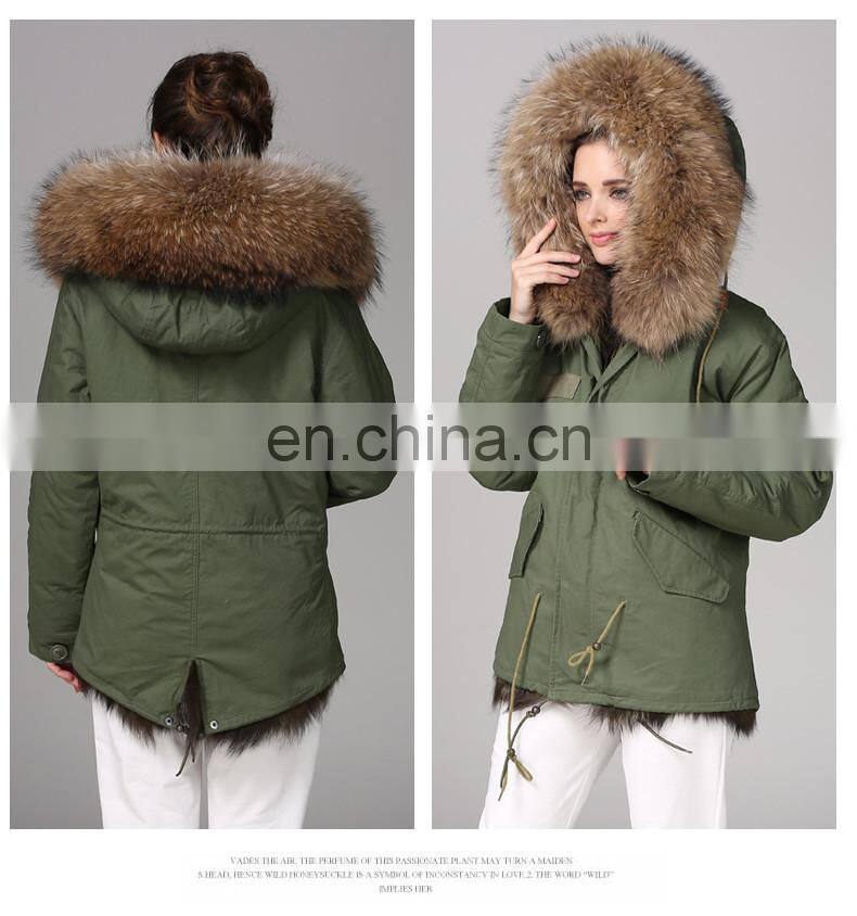 Italy Designer Army Real Fox Fur Parka 2016 Women Jackets With Natural Fur Collar