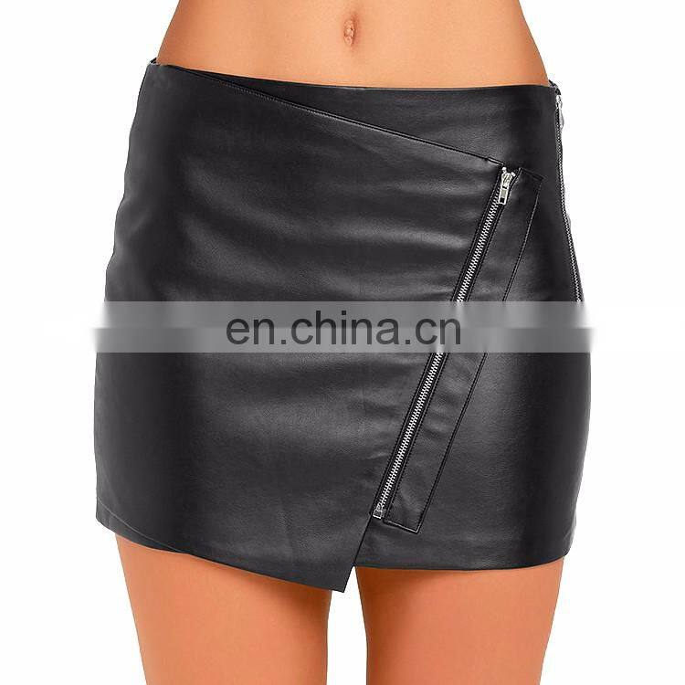2017 New Arrival High Waist Short Bodycon Skirts Fashion Design Black Leather Mini Skirt