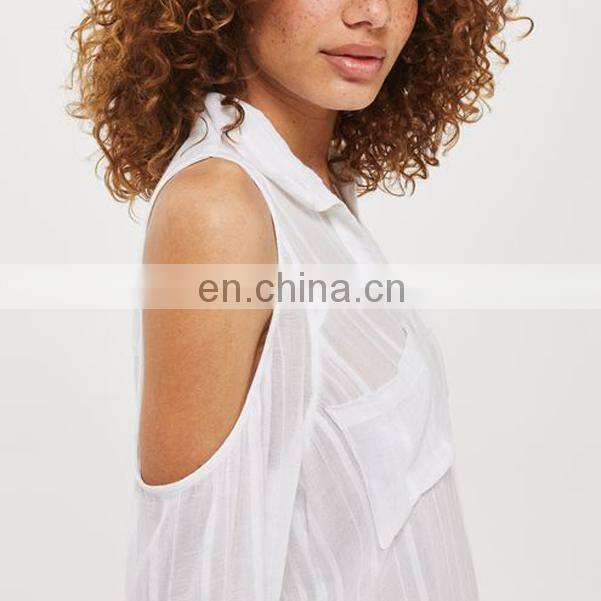 Chinese supplier cold shoulder white shirt swimwear woman